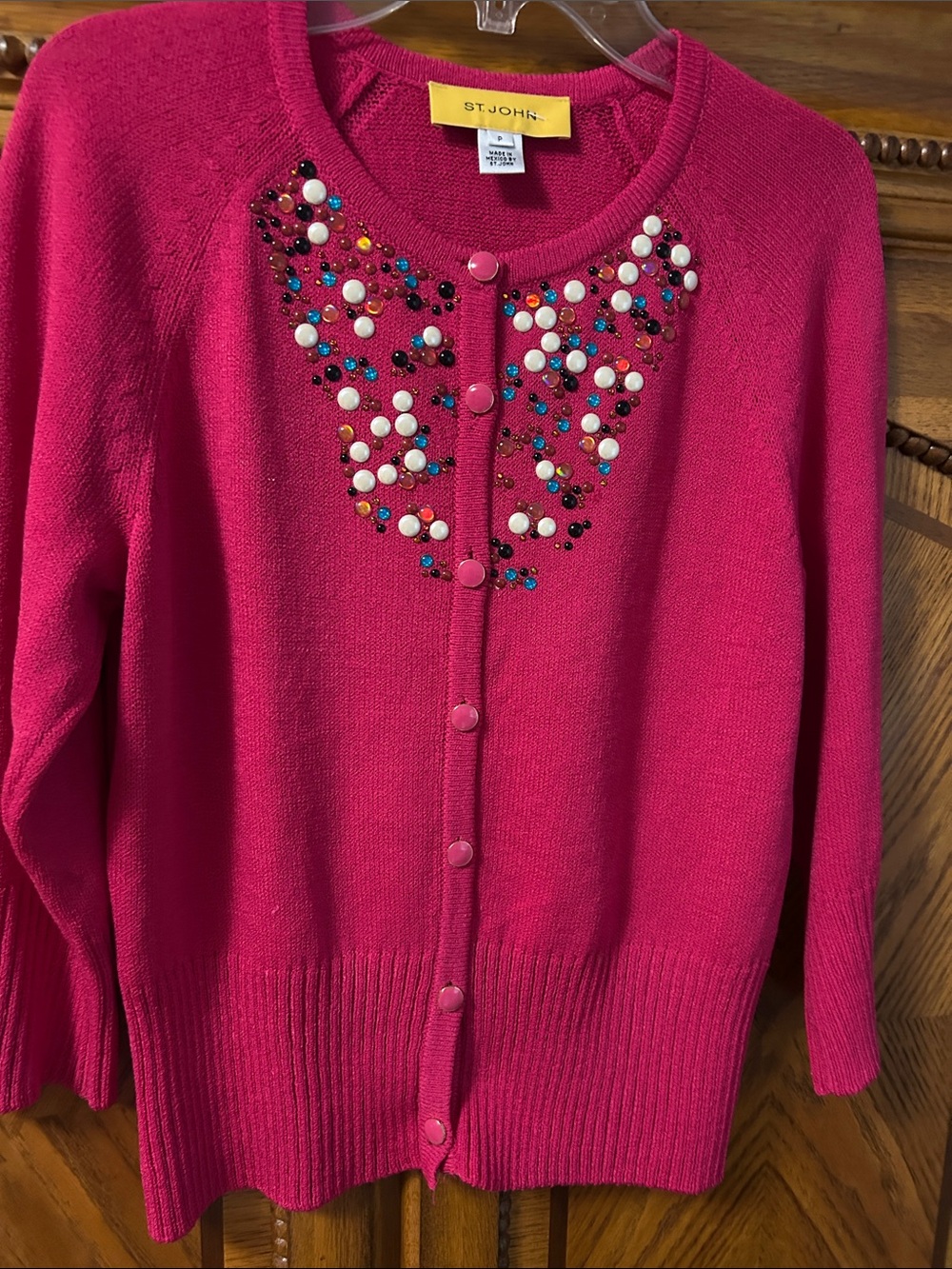 St. John Hot Pink Embellished Button-Front Cardigan Size P, or XS